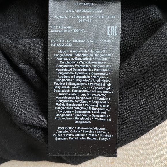 NWT Vero Moda Sparkly V-Neck Black Cotton Batwing Top Size XL-2X (US 20) - Picture 6 of 7